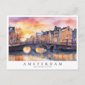 Romantische Sunset Amsterdam Canal Watercolor Reis Postkarte (Vorderseite)