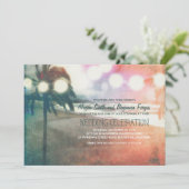 Romantische Sunset Beach Lanterns Wedding Einladung (Stehend Vorderseite)