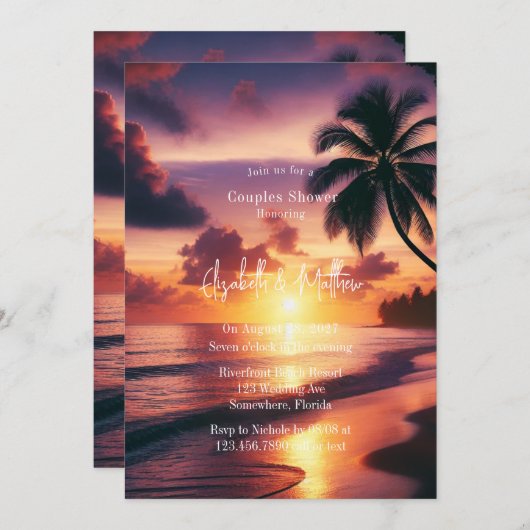 Romantische Sunset Beach Paare Dusche Einladung (Vorne/Hinten)