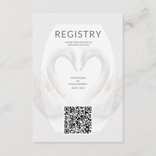 Romantische Swan Wedding QR Code Enclosure Card Begleitkarte (Vorderseite)