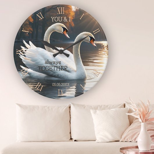 Romantische Swans Hochzeit Runde Wanduhr