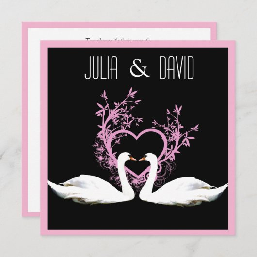 Romantische Swans Hochzeitseinladung Einladung (Vorne/Hinten)