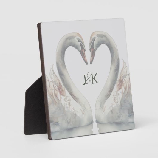 Romantische Swans Monogram Fotoplatte (Vorderseite)