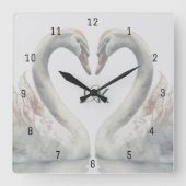 Romantische Swans Monogram Quadratische Wanduhr (Vorderseite)