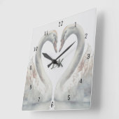 Romantische Swans Monogram Quadratische Wanduhr (Winkel)