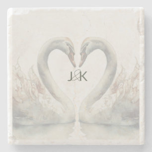 Romantische Swans Monogram Steinuntersetzer
