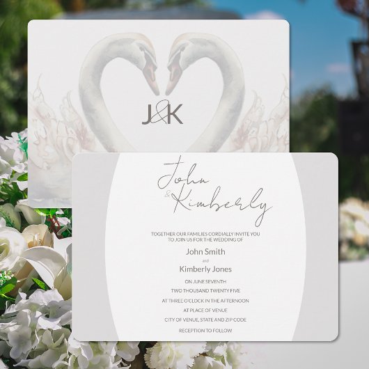 Romantische Swans Monogram Wedding Einladung