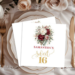 Romantische Sweet 16 Blush Burgunder Florale Servi Serviette