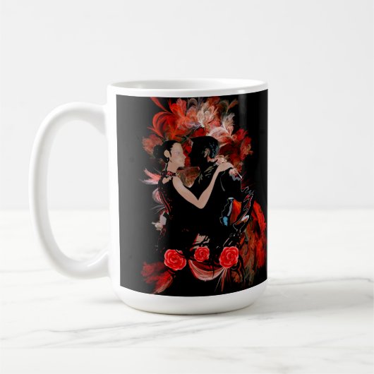 Romantische Tangotänzer auf rotem Fraktal Kaffeetasse (Links)