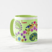 Romantische Tasse mit Liebesvögeln und Sondertext (Vorderseite Links)