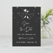 Romantische Tauben Bird Elegante Funkelnd Schwarz Save The Date (Stehend Vorderseite)