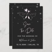 Romantische Tauben Bird Elegante Funkelnd Schwarz Save The Date (Vorne/Hinten)