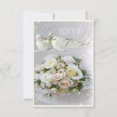 Romantische Tauben, Glitzern & Rose Hochzeit RSVP (Vorderseite)