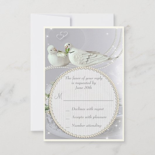 Romantische Tauben, Glitzern & Rose Hochzeit RSVP (Rückseite)