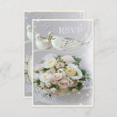 Romantische Tauben, Glitzern & Rose Hochzeit RSVP (Vorne/Hinten)