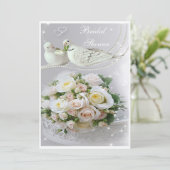 Romantische Tauben, Glitzern u. Rosen-Brautparty Einladung (Stehend Vorderseite)