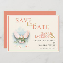 Romantische Tauben Korallenhochzeit speichern das Einladung