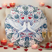 Romantische Tauben und Blumenherz Mandala Rundes Kissen