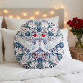 Romantische Tauben und Blumenherz Mandala Rundes Kissen