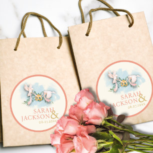 Romantische Taubenkorallenhochzeit Runder Aufkleber