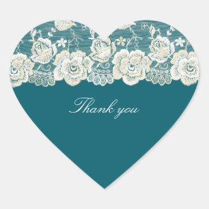 Romantische Teal Blau Grüne Florale Brautparty Herz-Aufkleber