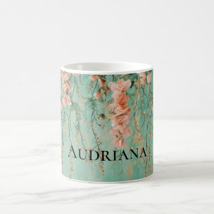 Romantische Teal-Blush-Blumen-Hochzeit Kaffeetasse
