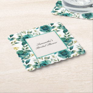 Romantische Teal Creme Rose Blumen-Brautparty Untersetzer
