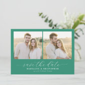 Romantische Teal-Minimalistischer-Fotocollage Save The Date (Stehend Vorderseite)