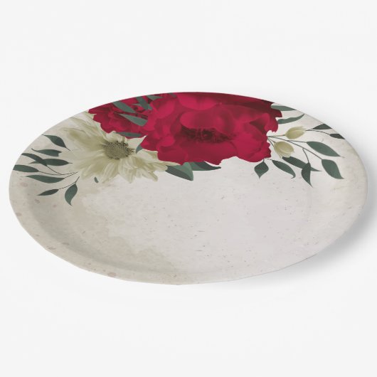 romantische Teller mit roten und blassgelben Blume (Schrägansicht)