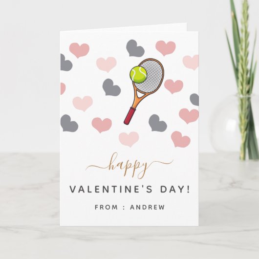Romantische Tennis Liebe Valentine Hearts & Racket Karte (Vorderseite)