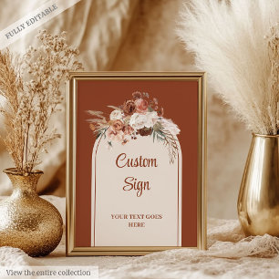 Romantische Terracotta Pampas Sage Boho Floral Cus Poster