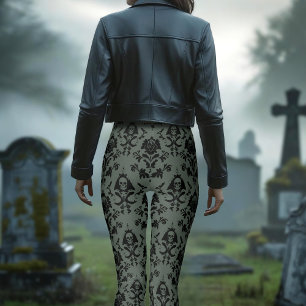 Romantische Totenkopf- und Rosen-Damaskus-Leggings Leggings