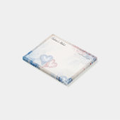 Romantische Trendy Blue & Red Hearts 4" x 3" Post-it Klebezettel (angewinkelt)