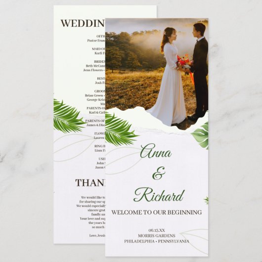 Romantische tropische Hochzeitsprogrammkarte Programm (Vorne/Hinten)