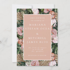 Romantische tropische, weiche, rosa grüne Pfirsich Einladung