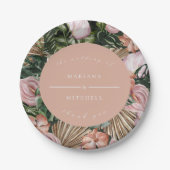 Romantische tropische, weiche, rosa grüne Pfirsich Pappteller (Vorderseite)