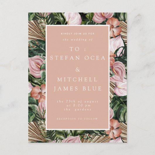 Romantische tropische, weiche, rosa grüne Pfirsich Postkarte (Vorderseite)