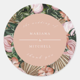 Romantische tropische, weiche, rosa grüne Pfirsich Runder Aufkleber