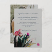 Romantische Tulpen Wasserfarbe mit Foto Hochzeit Einladung (Vorne/Hinten)
