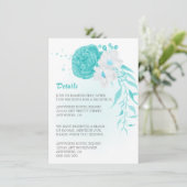 Romantische türkisblaue Blumendetails Hochzeit Begleitkarte (Stehend Vorderseite)