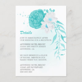 Romantische türkisblaue Blumendetails Hochzeit Begleitkarte