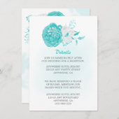 Romantische türkisblaue Blumendetails Hochzeit Begleitkarte (Vorne/Hinten)