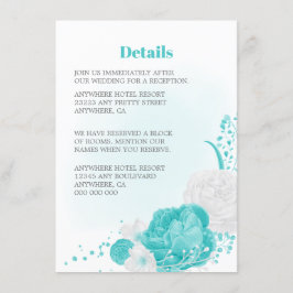 Romantische türkisblaue Blumendetails Hochzeit Begleitkarte