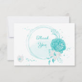 romantische türkisfarbene Blume botanische Hochzei Dankeskarte (Vorderseite)
