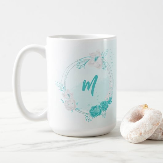 romantische türkisfarbene Blume Kaffeetasse (Mit Donut)