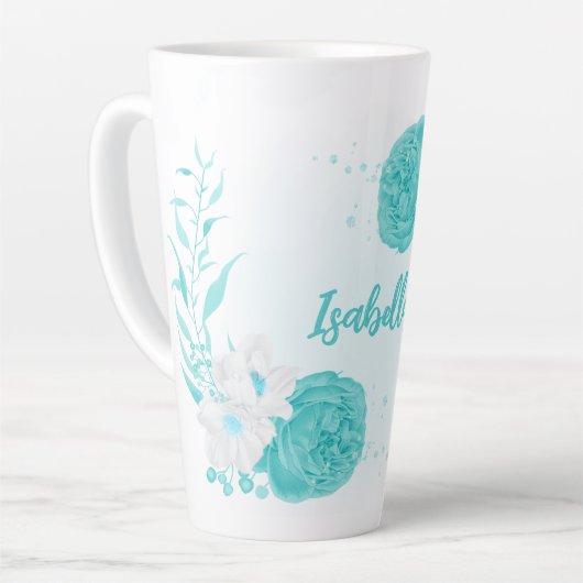 romantische türkisfarbene Blume Milchtasse (Linke Ecke)