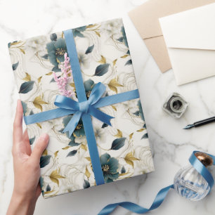 Romantische Türkisgrüne Cremeblumen Geschenkpapier