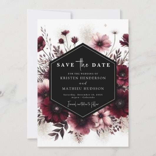 Romantische Typografie Burgundy Wedding Save The Date (Vorderseite)