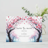 Romantische Typografie Cherry Blossom Hochzeit Save The Date (Stehend Vorderseite)