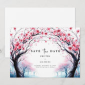Romantische Typografie Cherry Blossom Hochzeit Save The Date (Vorne/Hinten)